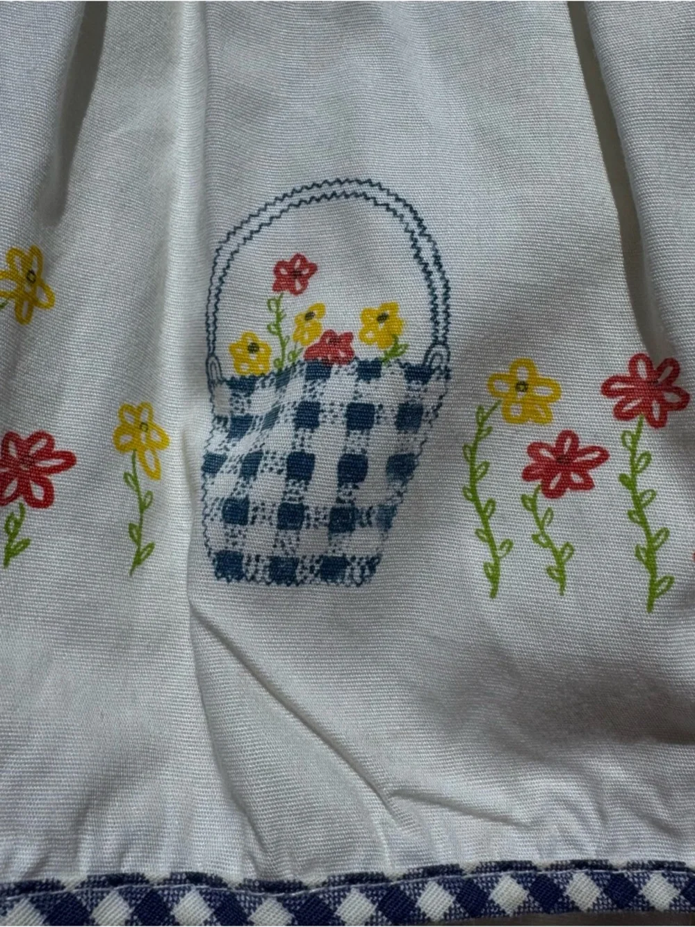 Vintage Baby Outfit Set Blue Gingham Floral Basket Print 18M